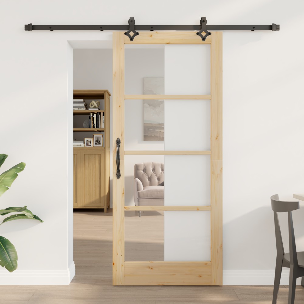 Set ușă glisantă vidaXL cu hardware 'ORKDAL'Lemn masiv și sticlă