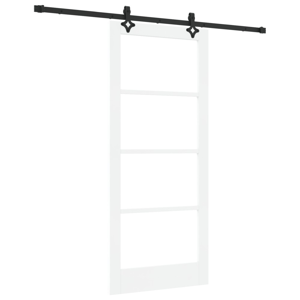 Ușă glisantă vidaXL cu set de accesorii 'ORKDAL'Alb Lemn Solid & Sticlă