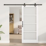 Ușă glisantă vidaXL cu set de accesorii 'ORKDAL'Alb Lemn Solid & Sticlă