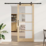 Ușă glisantă vidaXL cu set de accesorii 'ORKDAL'din lemn masiv și sticlă