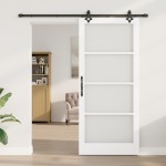 Ușă Glisantă vidaXL cu Set de Accesorii 'ORKDAL'Alb Lemn Solid și Sticlă