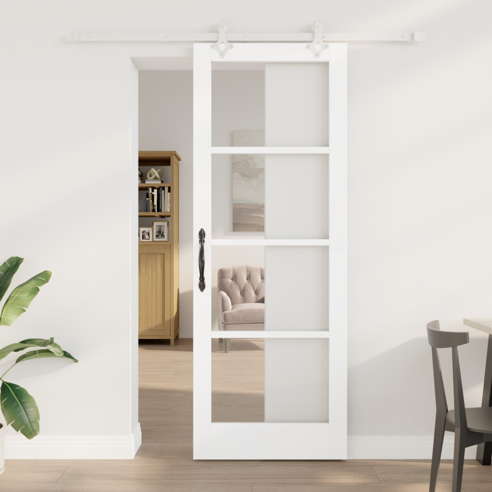 Ușă glisantă vidaXL cu hardware Alb 78x211 cm Lemn Masiv Pin