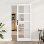 Set ușă glisantă vidaXL cu kit de accesorii Alb 83x211 cm Lemn masiv Pin Set ușă glisantă vidaXL cu kit de accesorii Alb 83x211 cm Lemn masiv Pin