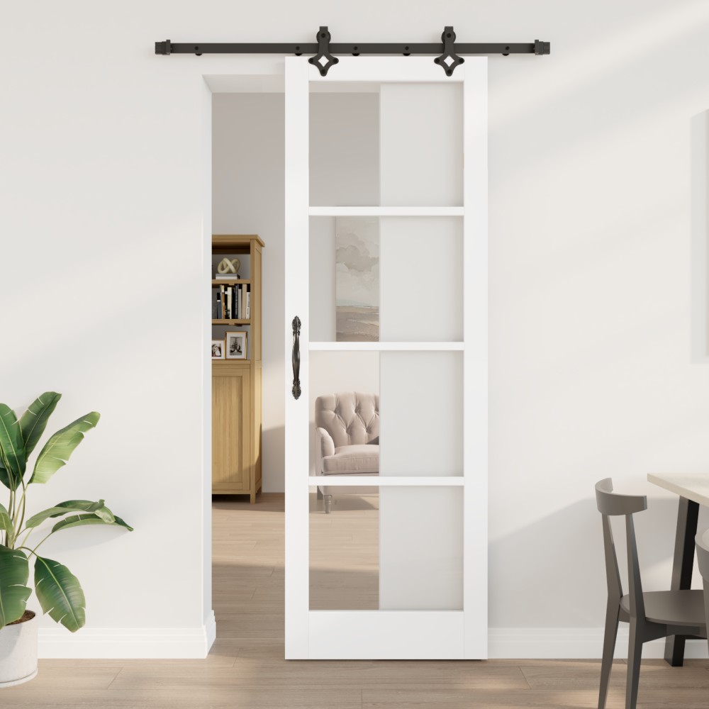 Set Ușă Glisantă vidaXL cu Accesorii Alb 78x232 cm Lemn Solid de Pin