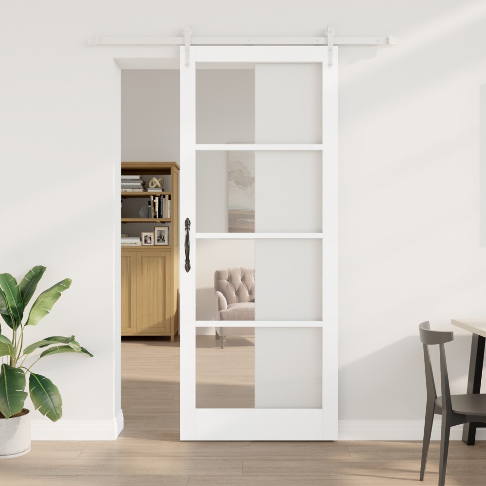 vidaXL Ușă glisantă Manual Alb 93 x 232 cm Lemn și metal