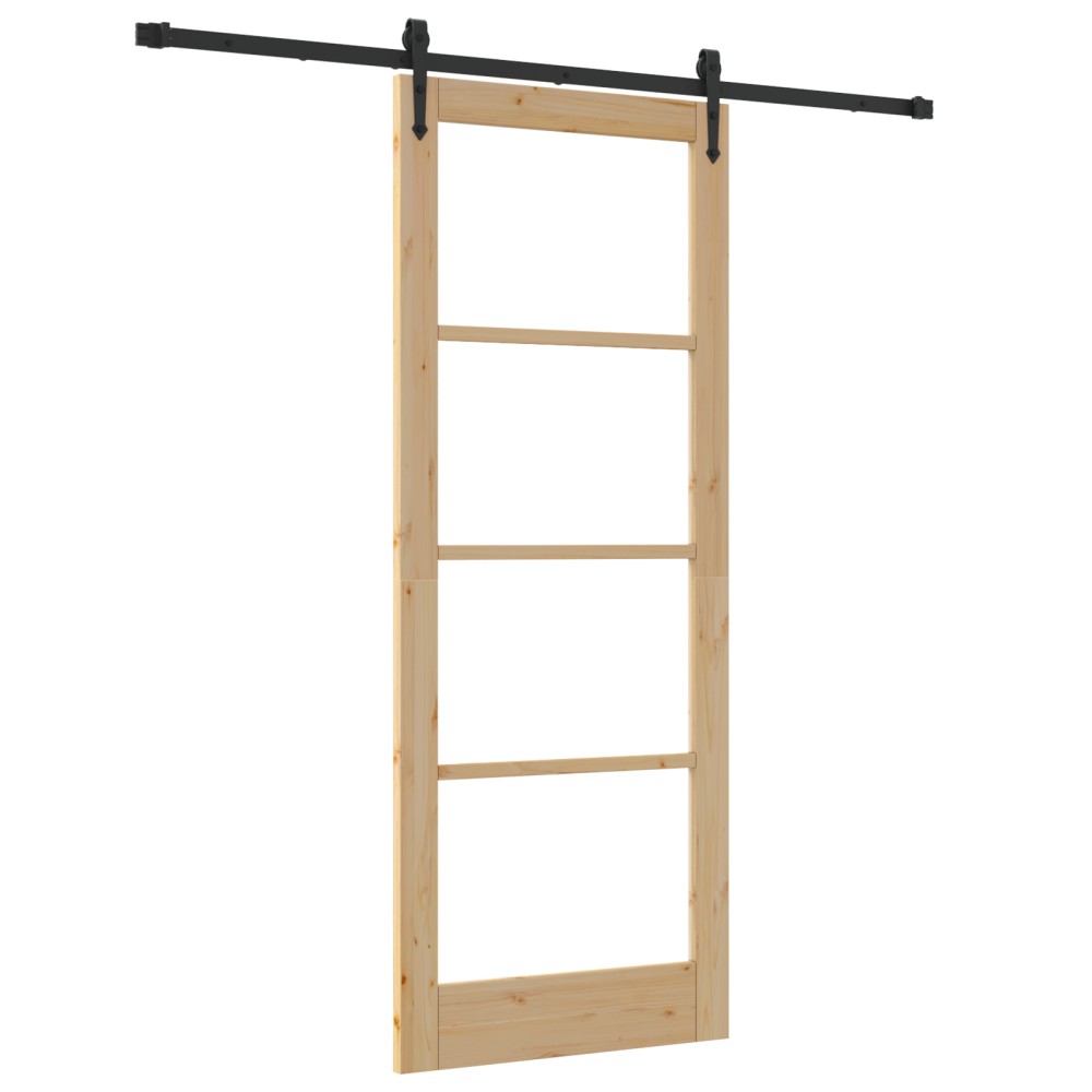 Set de ușă glisantă vidaXL cu fierărie 83x211 cm Lemn masiv Pin