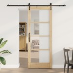 Set de ușă glisantă vidaXL cu fierărie 83x211 cm Lemn masiv Pin Set de ușă glisantă vidaXL cu fierărie 83x211 cm Lemn masiv Pin