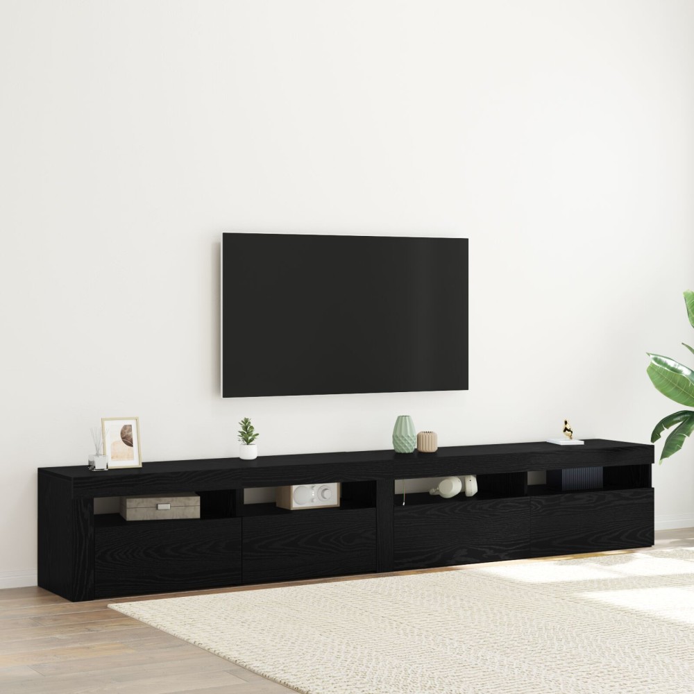 vidaXL Cabinete TV 2 buc cu lumini LED din stejar negru și lemn ingineresc