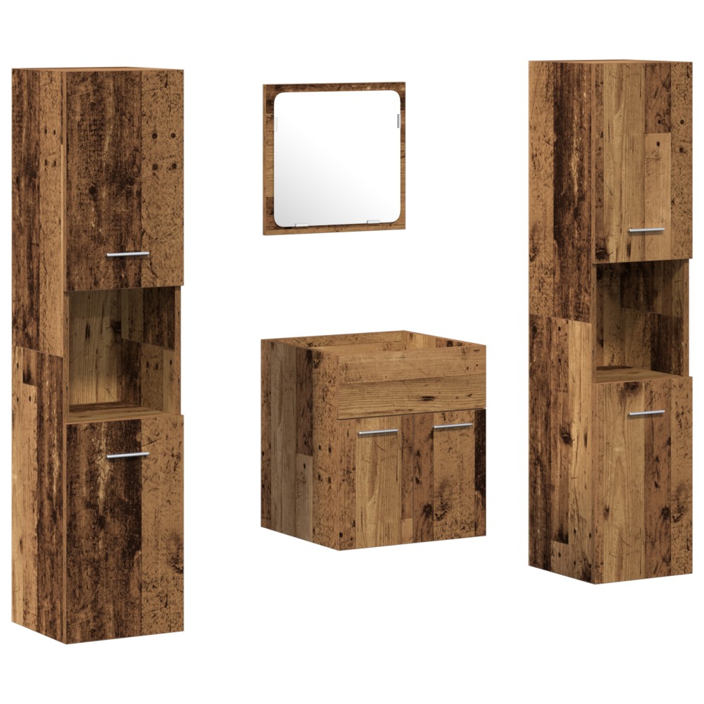 vidaXL Set Mobilier Baie Pe perete 4 pcs Lemn Vechi 41 x 38.5 x 46 cm