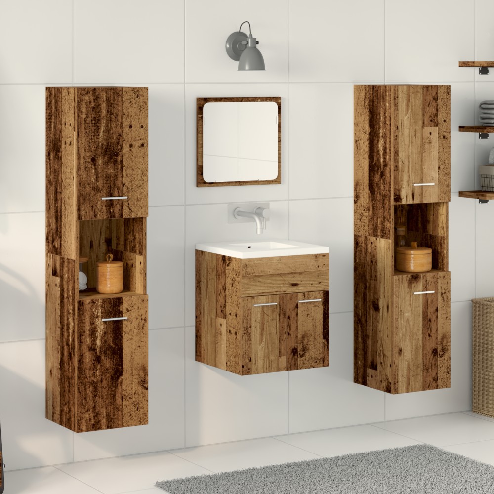 vidaXL Set Mobilier Baie Pe perete 4 pcs Lemn Vechi 41 x 38.5 x 46 cm