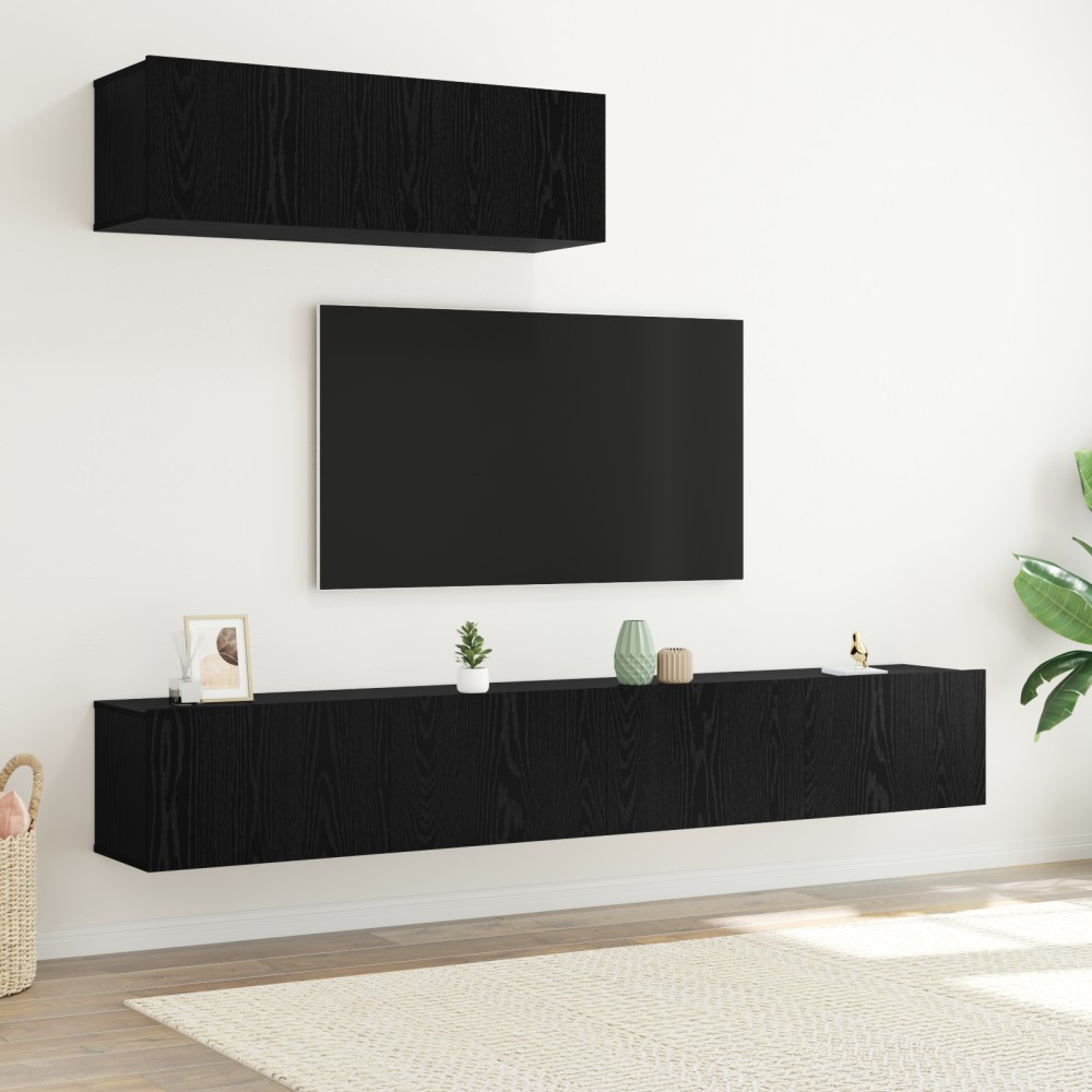 vidaXL Set Dulapuri TV Pe perete 3 pcs Stejar negru 200 x 30 x 30 cm