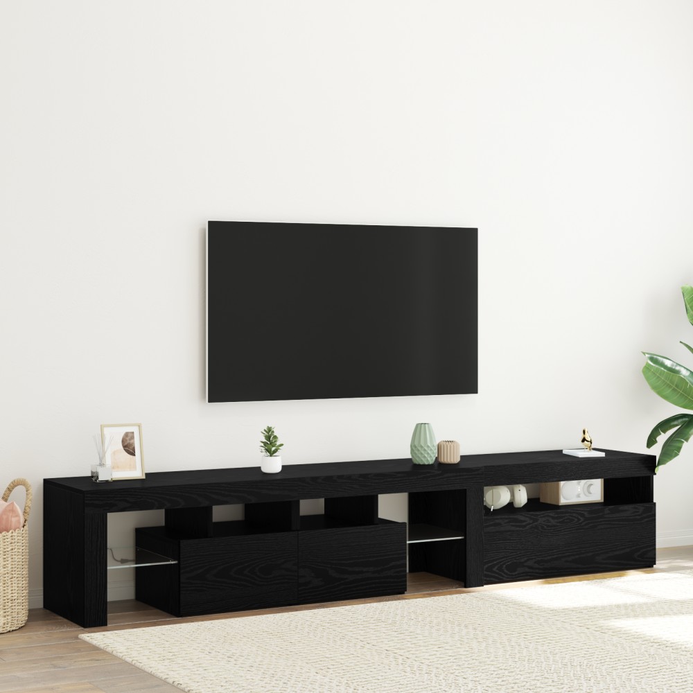 Cabinete pentru TV vidaXL 2 buc cu Lumini LED Stejar Negru Lemn Prelucrat