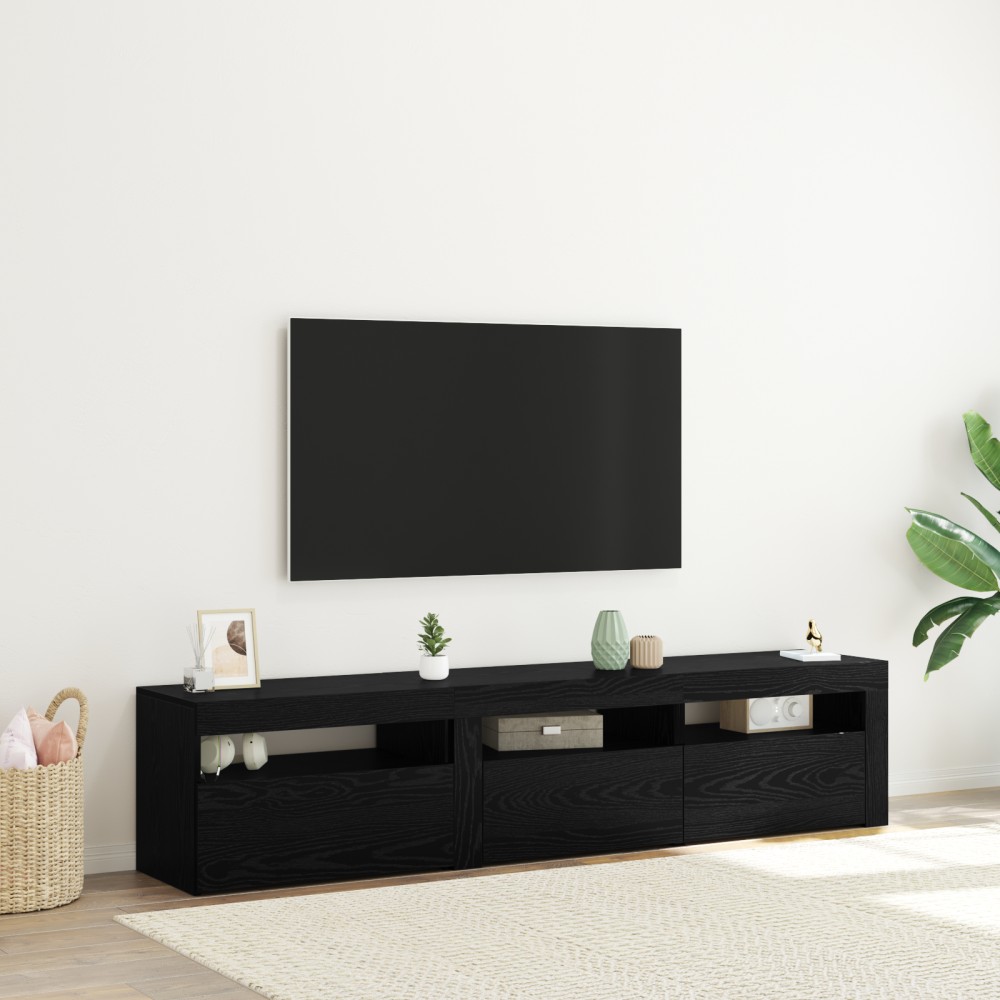 Cabinete TV vidaXL 2 pcs cu lumini LED Stejar negru Lemn prelucrat