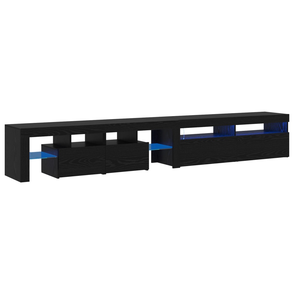 Set de 2 cabine TV cu lumini LED din lemn prelucrat de stejar negru