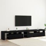 Set de 2 cabine TV cu lumini LED din lemn prelucrat de stejar negru Set de 2 cabine TV cu lumini LED din lemn prelucrat de stejar negru