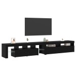 Set de 2 cabine TV cu lumini LED din lemn prelucrat de stejar negru Set de 2 cabine TV cu lumini LED din lemn prelucrat de stejar negru