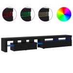 Set de 2 cabine TV cu lumini LED din lemn prelucrat de stejar negru Set de 2 cabine TV cu lumini LED din lemn prelucrat de stejar negru