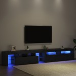 Set de 2 cabine TV cu lumini LED din lemn prelucrat de stejar negru Set de 2 cabine TV cu lumini LED din lemn prelucrat de stejar negru
