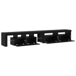 Set de 2 cabine TV cu lumini LED din lemn prelucrat de stejar negru Set de 2 cabine TV cu lumini LED din lemn prelucrat de stejar negru