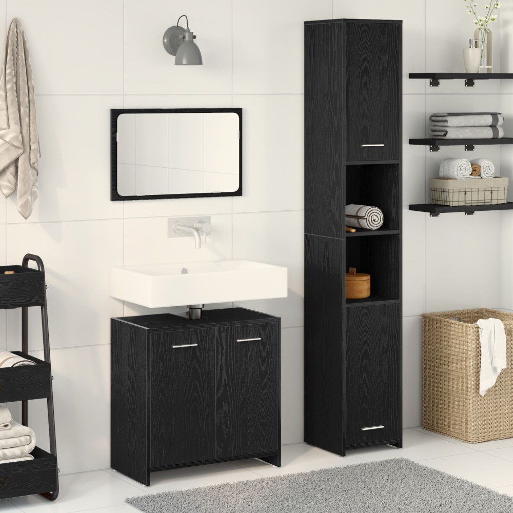 vidaXL Set Mobilier pentru Baie 3 Piese Stejar Negru Lemn Prelucrat