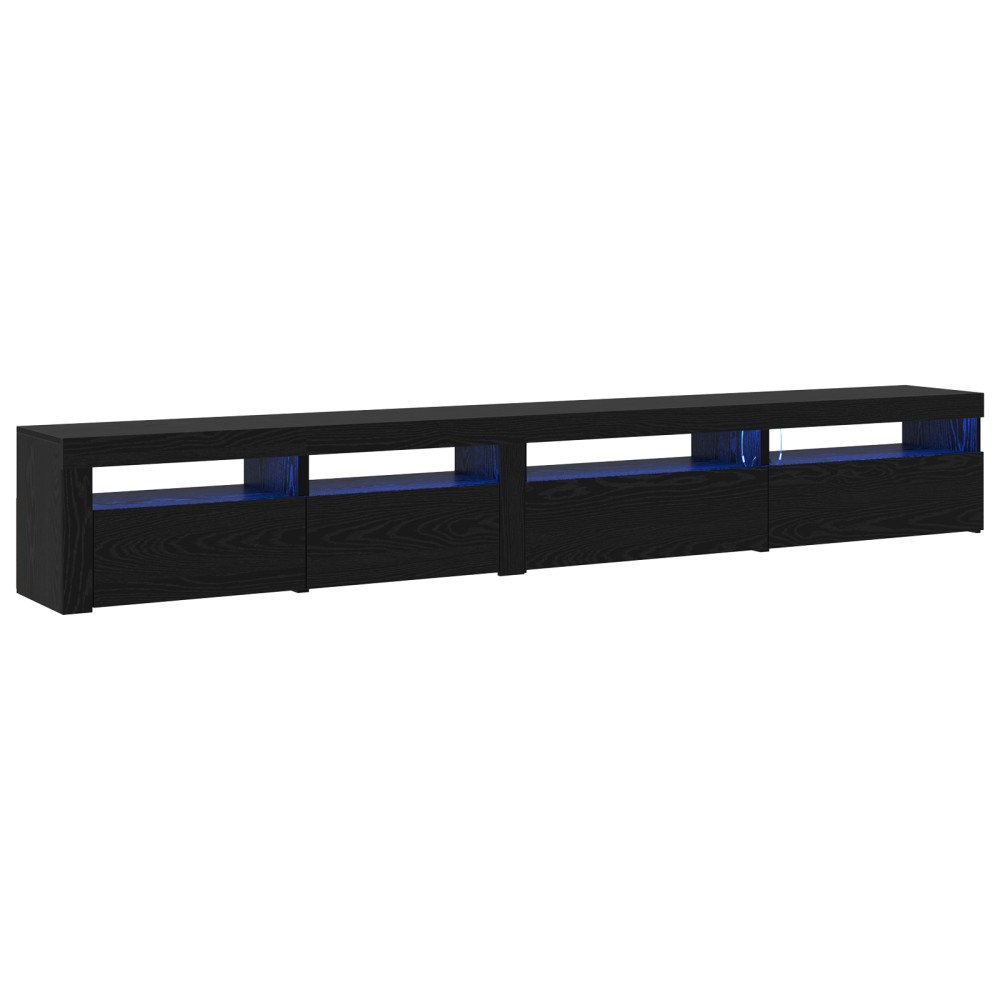 Set cabinet TV vidaXL de 3 piese cu lumini LED stejar negru lemn prelucrat