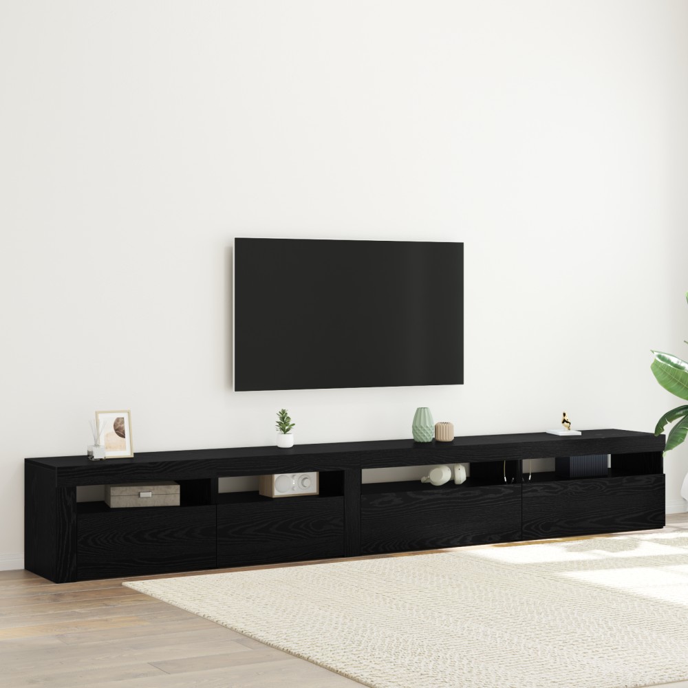Set cabinet TV vidaXL de 3 piese cu lumini LED stejar negru lemn prelucrat