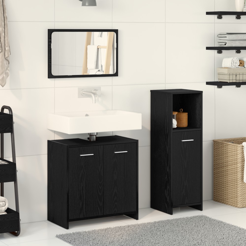 vidaXL Set Mobilier Baie Pe perete 3 pcs Stejar Negru 60 x 33 x 60 cm