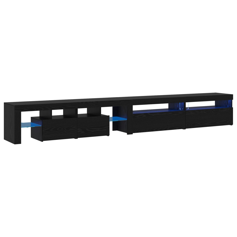 Mobilier TV vidaXL 3 pcs cu Lumini LED Negru Stejar Lemn prelucrat