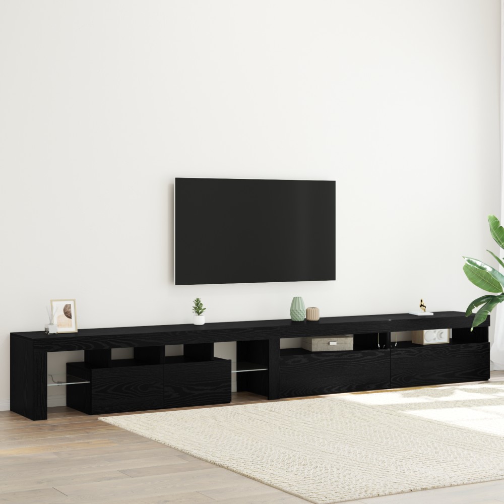 Mobilier TV vidaXL 3 pcs cu Lumini LED Negru Stejar Lemn prelucrat