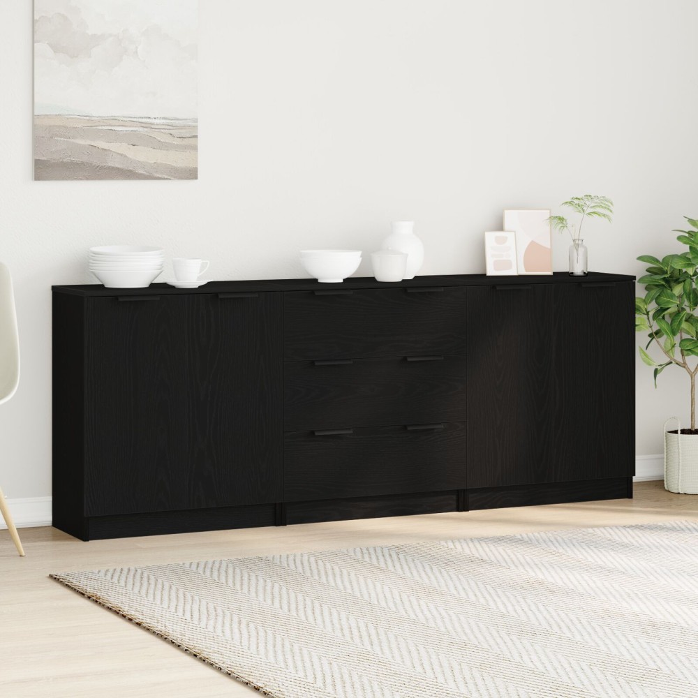 vidaXL Bufet 3 pcs Stejar Negru 180 x 30 x 70 cm Lemn compozit
