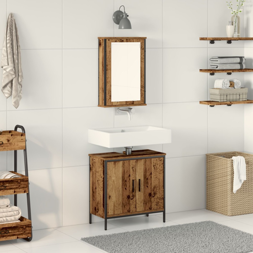 vidaXL Set de mobilier pentru baie cu ușă 2 pcs Maro 60 x 30 x 60 cm