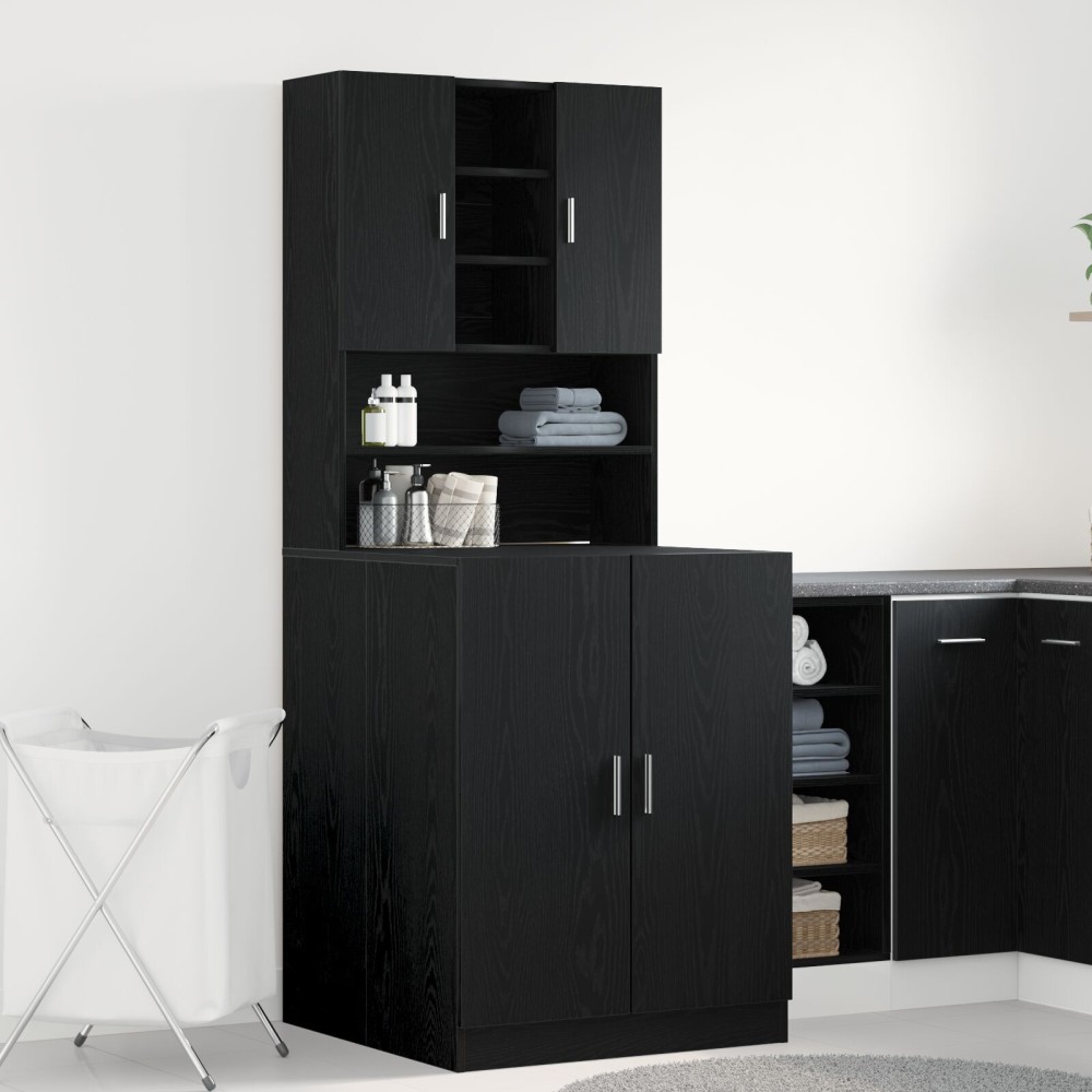 Dulapuri pentru Mașini de Spălat vidaXL 2 piese Stejar Negru 70.5x71.5x181.5 cm Lemn Ingineresc
