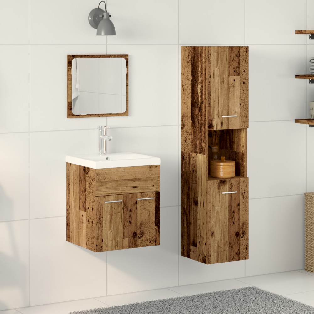 vidaXL Set Mobilier Baie Pe perete 3 pcs Lemn Vechi 41 x 38.5 x 46 cm