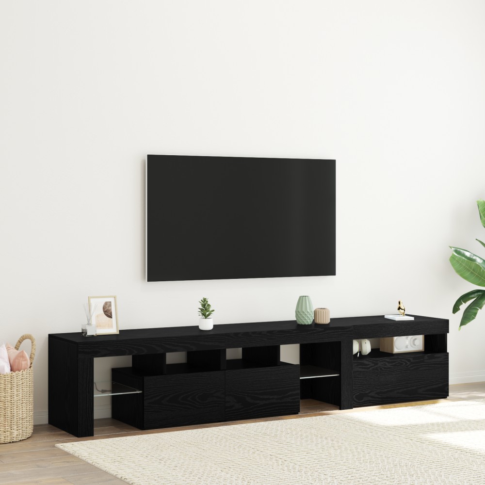 vidaXL Cabinete TV 2 piese cu Lumini LED din Stejar Negru și Lemn Ingineresc