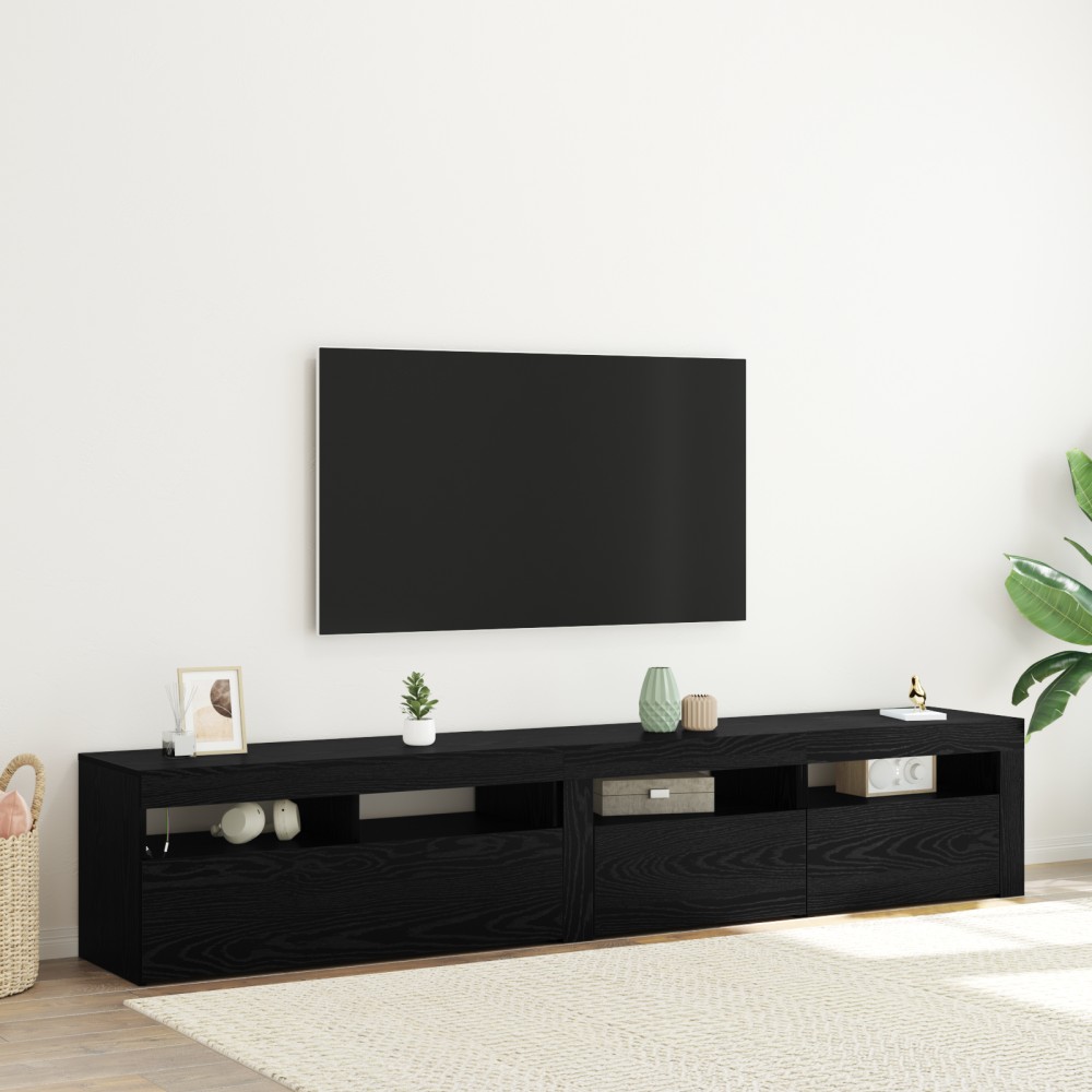 vidaXL Cabinete TV 2 buc cu lumini LED din lemn ingineresc de stejar negru