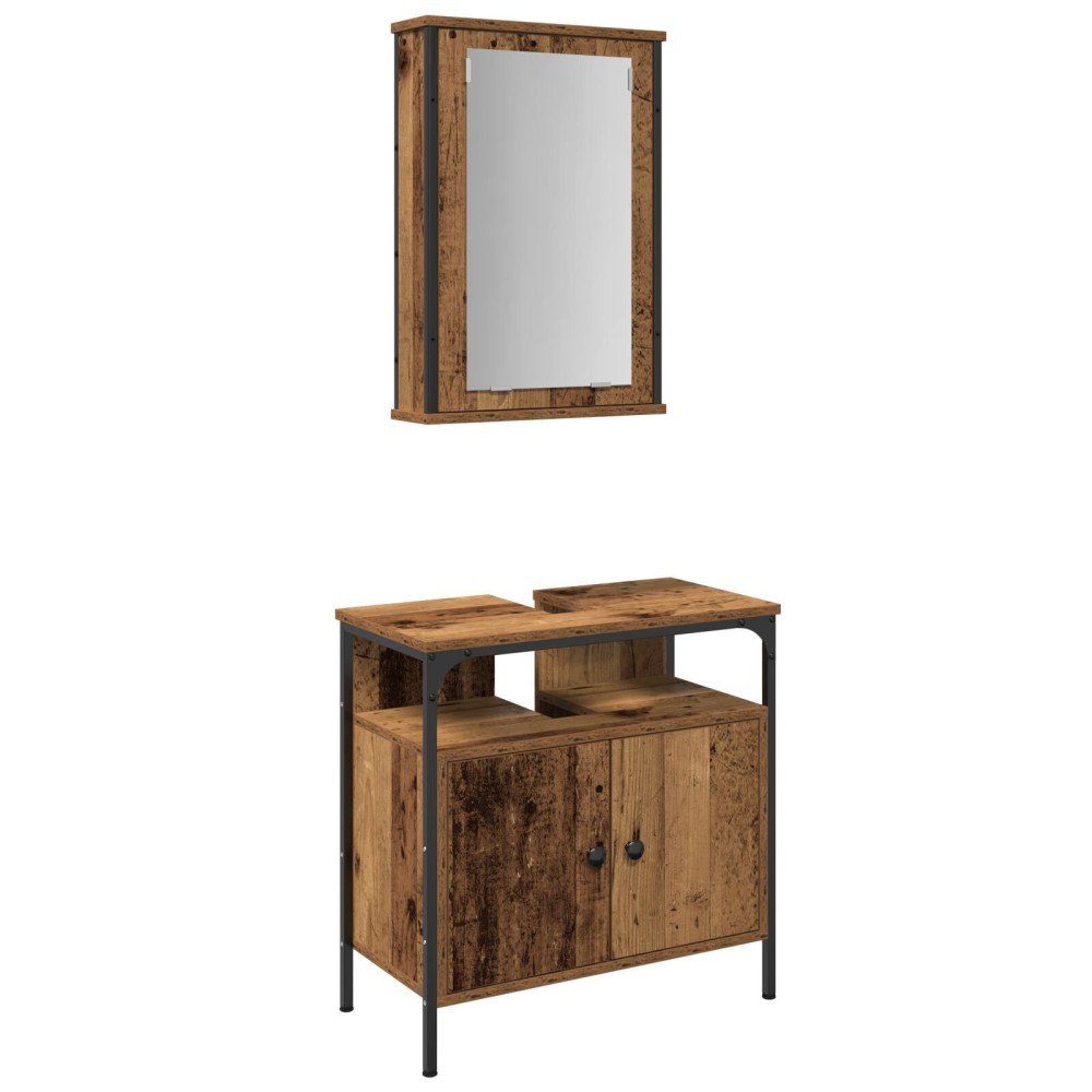 vidaXL Set de mobilier pentru baie cu ușă 2 pcs Maro 60 x 30 x 60 cm