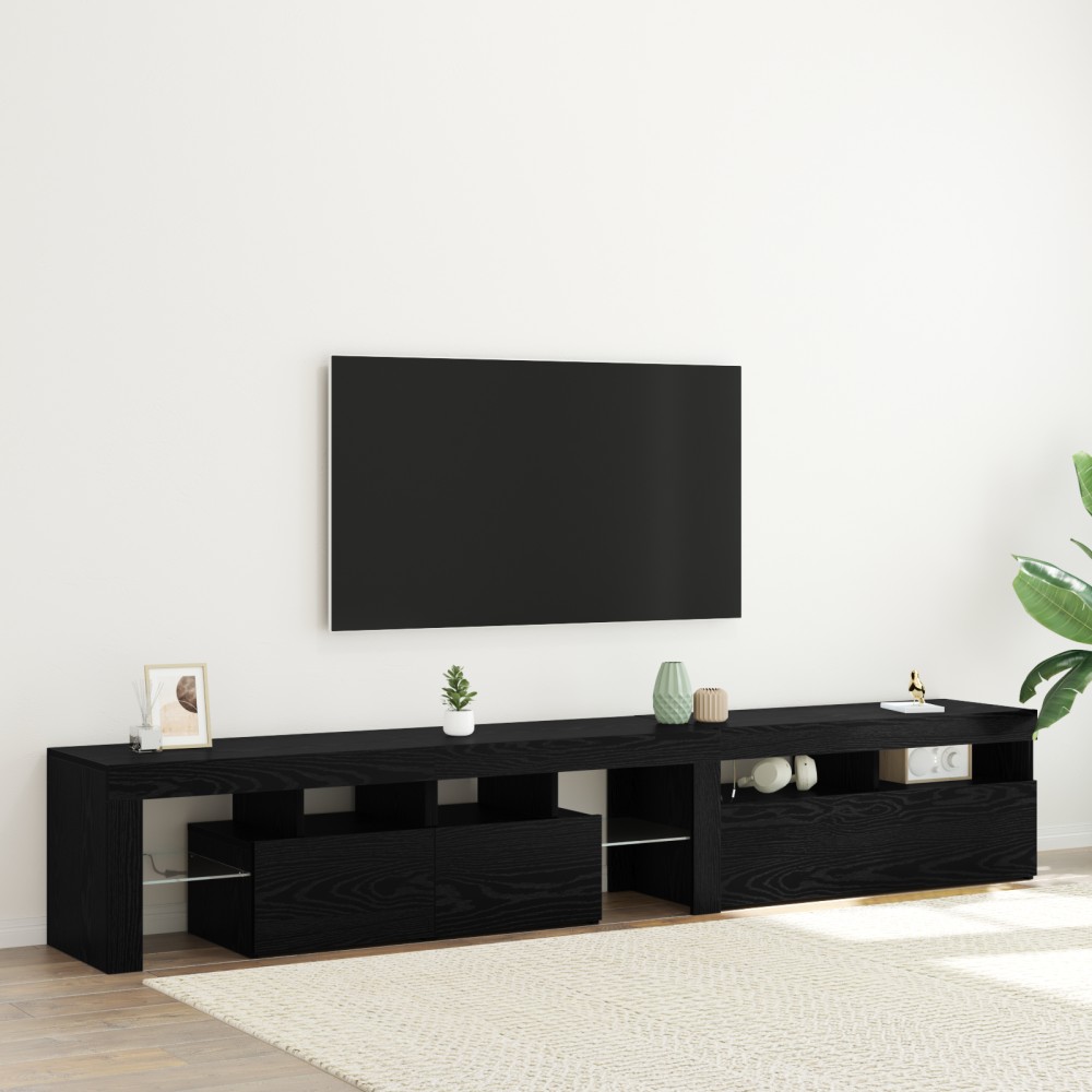 Cabinete TV vidaXL 2 pcs cu LED-uri Stejar Negru Lemn Ingineresc