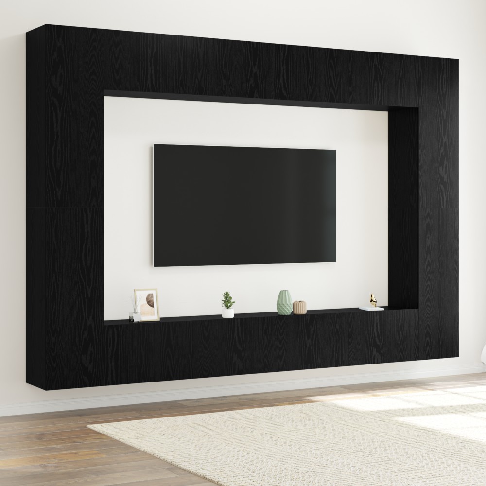 vidaXL Set TV montat pe perete vitaXL, 12 piese, negru, din lemn ingineresc