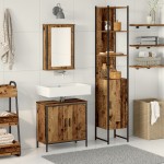 vidaXL Set de mobilier pentru baie 3 pcs Maro 33 x 33 x 185.5 cm vidaXL Set de mobilier pentru baie 3 pcs Maro 33 x 33 x 185.5 cm