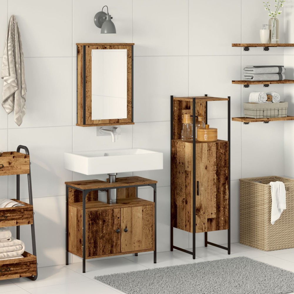 vidaXL Set de mobilier pentru baie 3 pcs Maro 33 x 33 x 120.5 cm
