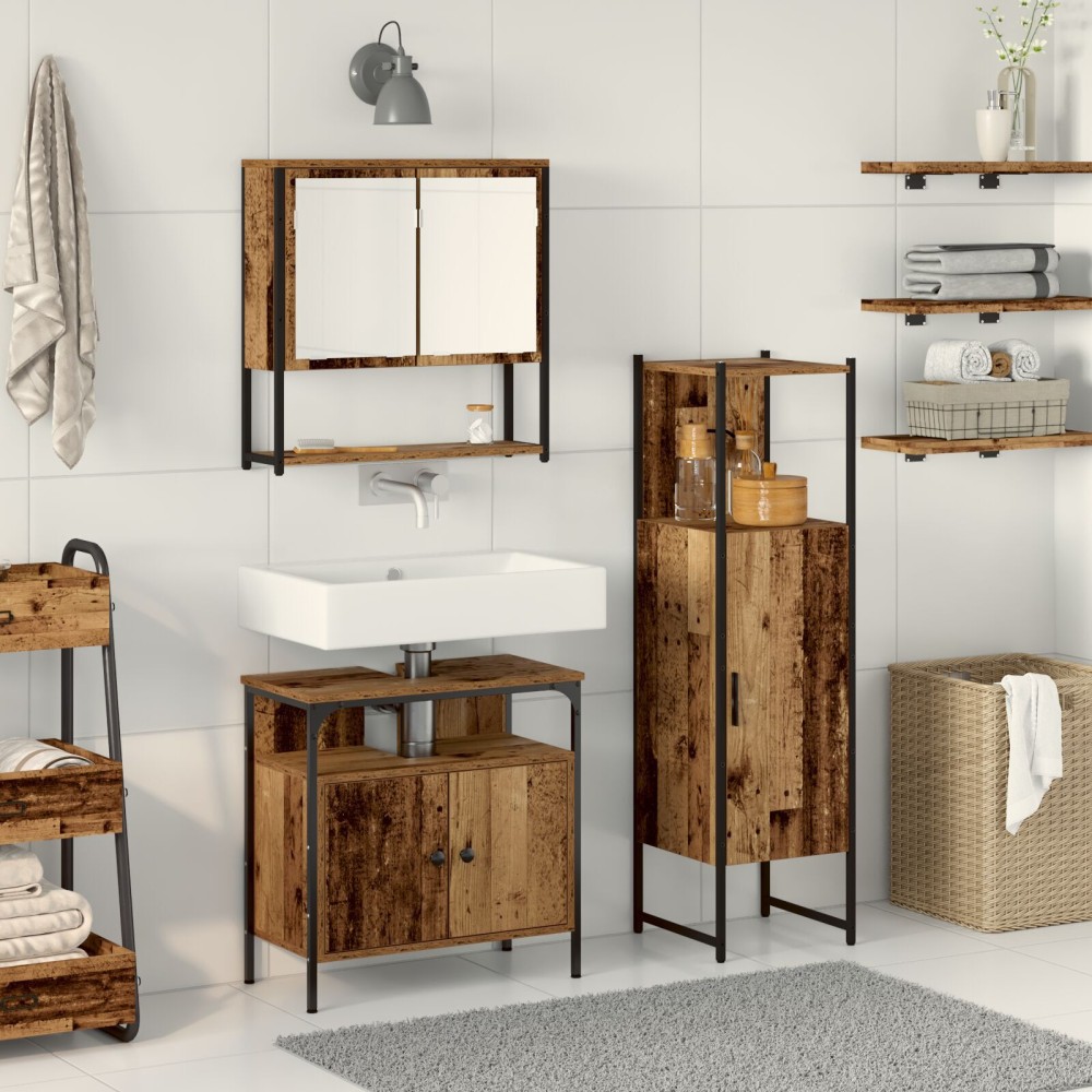 vidaXL Set de mobilier pentru baie 3 pcs Maro 33 x 33 x 120.5 cm