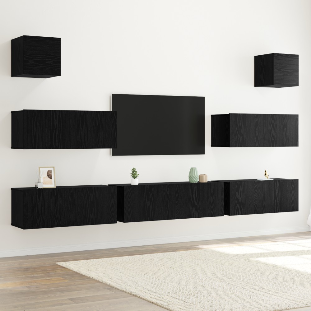 vidaXL Set Dulap TV 7 pcs Stejar negru 100 x 30 x 30 cm Lemn compozit