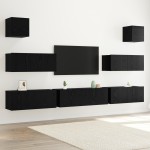 vidaXL Set Dulap TV 7 pcs Stejar negru 100 x 30 x 30 cm Lemn compozit vidaXL Set Dulap TV 7 pcs Stejar negru 100 x 30 x 30 cm Lemn compozit