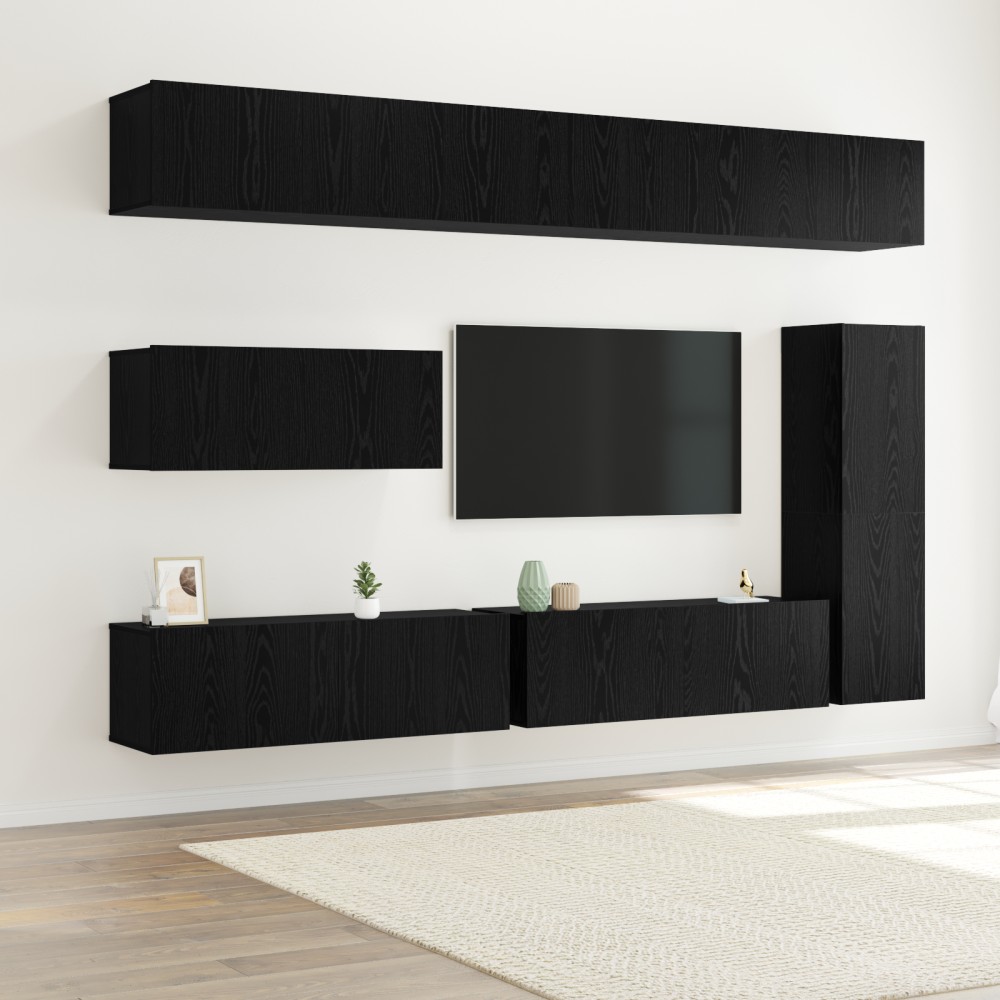 vidaXL Set comodă TV Pe perete 7 pcs Stejar negru 30.5 x 30 x 110 cm