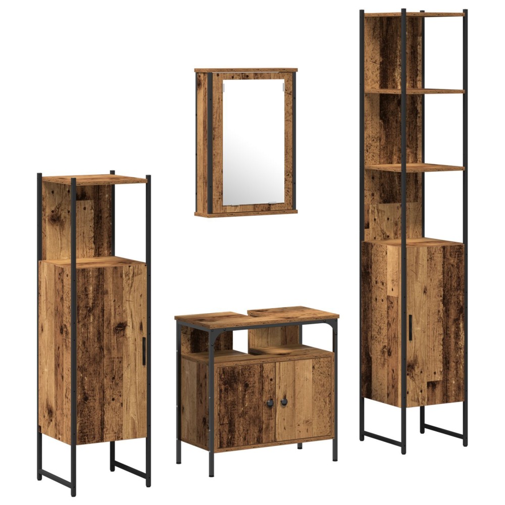 vidaXL Set de mobilier pentru baie 4 pcs Lemn vechi 33 x 33 x 185.5 cm