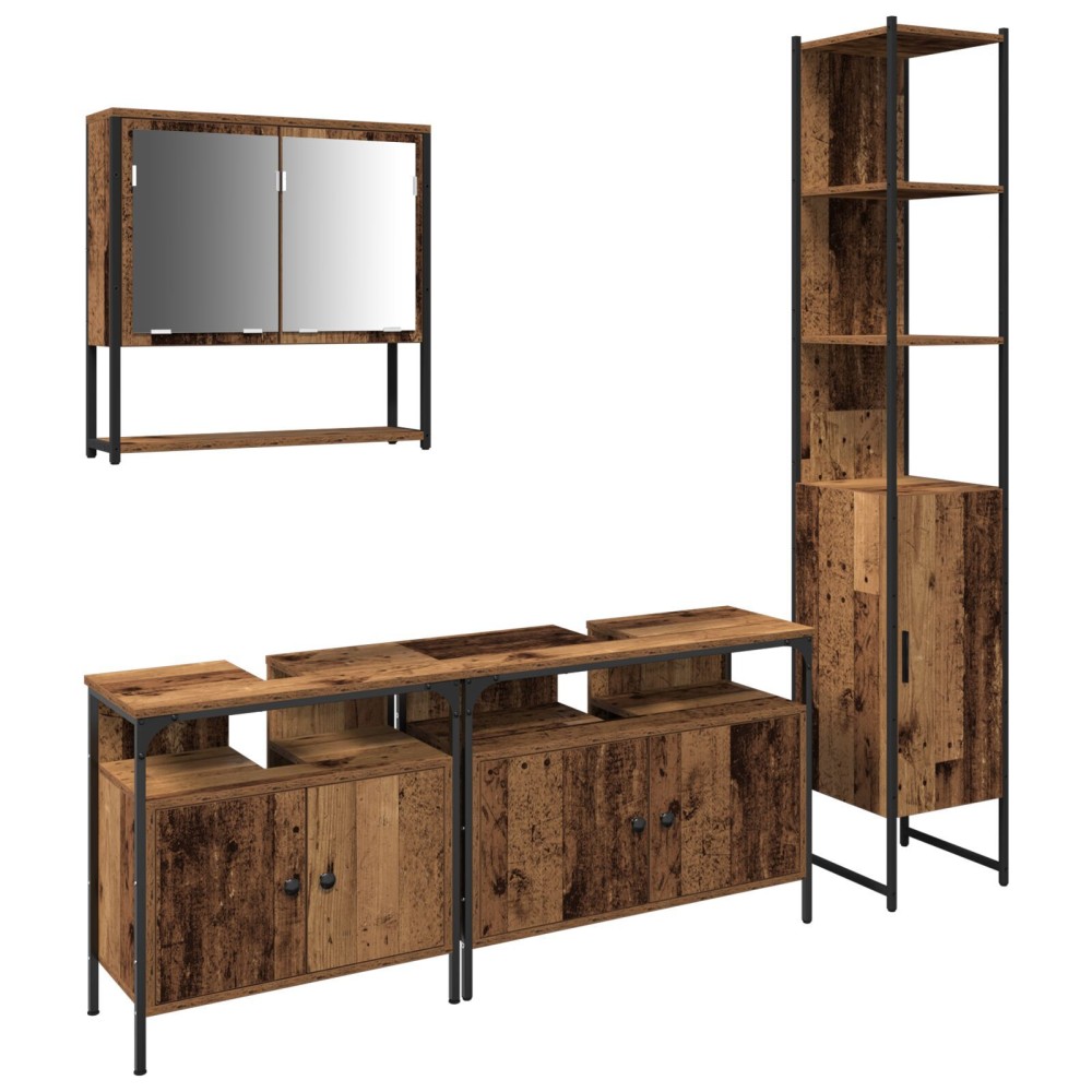 vidaXL Set de mobilier pentru baie 4 pcs Lemn vechi 33 x 33 x 185.5 cm