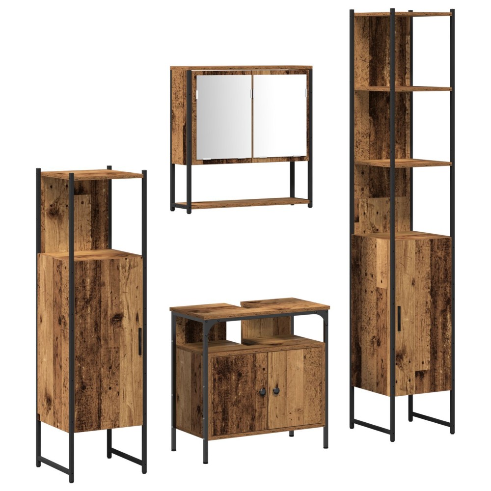 vidaXL Set de mobilier pentru baie 4 pcs Lemn vechi 33 x 33 x 185.5 cm