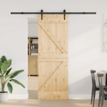 vidaXL Ușă glisantă cu set de feronerie 70x210 cm, lemn masiv de pin vidaXL Ușă glisantă cu set de feronerie 70x210 cm, lemn masiv de pin