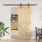 vidaXL Ușă glisantă cu set feronerie, 90x210 cm, lemn masiv de pin vidaXL Ușă glisantă cu set feronerie, 90x210 cm, lemn masiv de pin