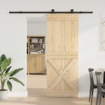 vidaXL Ușă glisantă cu set de feronerie 85x210 cm, lemn masiv de pin vidaXL Ușă glisantă cu set de feronerie 85x210 cm, lemn masiv de pin